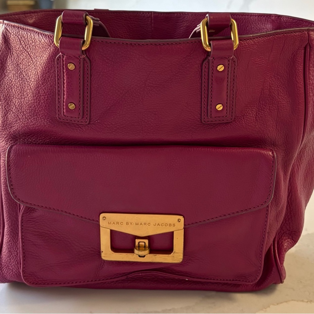 Marc by Marc Jacobs Plum Leather Shoulder Tote with Gold Hardware